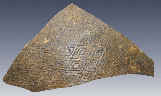 圖3-商代帶釉印紋硬陶殘片 圖3-商代帶釉印紋硬陶殘片